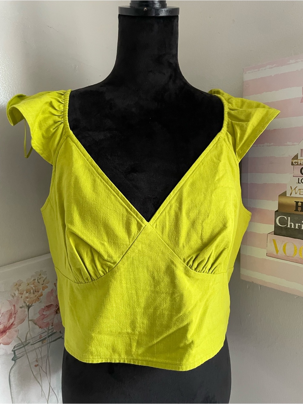 a new day Lime Green Ruffle Sleeve Woven Halter Top